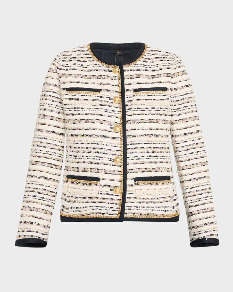Kiera Chain-Trim Fringed Tweed Jacket